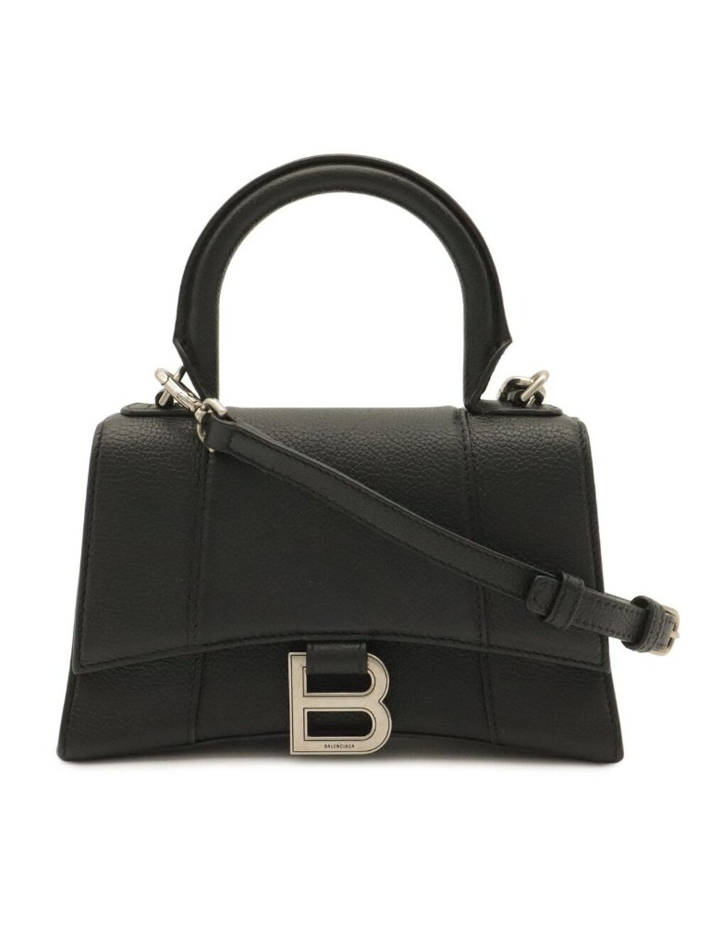 Balenciaga Hourglass XS 2-Way Shoulder Bag Pochette Crossbody Leather Black
